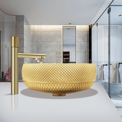 éviers de partie supérieure du comptoir de couleur d'or du lavabo en verre de trou de drain de 45mm 18K pour le restaurant