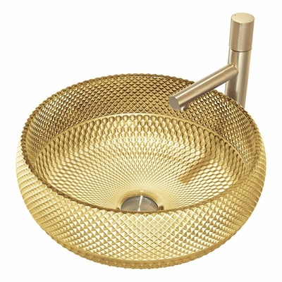 éviers de partie supérieure du comptoir de couleur d'or du lavabo en verre de trou de drain de 45mm 18K pour le restaurant
