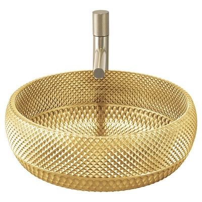 éviers de partie supérieure du comptoir de couleur d'or du lavabo en verre de trou de drain de 45mm 18K pour le restaurant