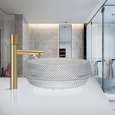épaisseur Crystal Clear Glass Vessel Basins de 12mm pour le bureau Art Deco Round Shape