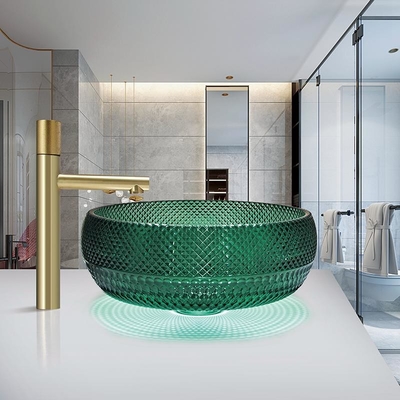 Le navire en verre monté par partie supérieure du comptoir descend Crystal Bathroom Wash Wash Basin