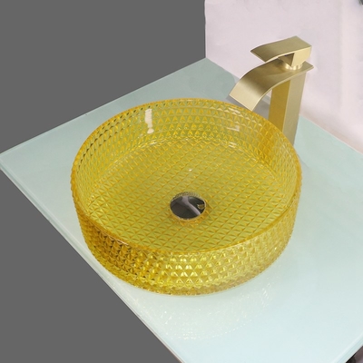 Crystal Glass Wash Basin Cylindrical jaune forment l'évier de navire de partie supérieure du comptoir