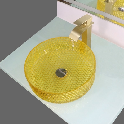 Crystal Glass Wash Basin Cylindrical jaune forment l'évier de navire de partie supérieure du comptoir