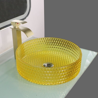 Crystal Glass Wash Basin Cylindrical jaune forment l'évier de navire de partie supérieure du comptoir