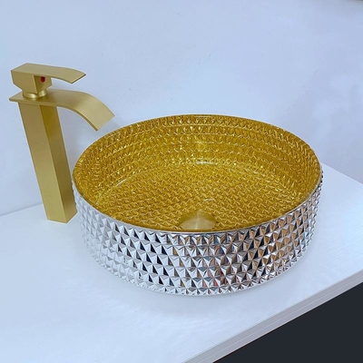 L'or Shinning Crystal Glass Wash Basin Cylindrical forment des éviers de navire de salle de bains
