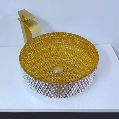 L'or Shinning Crystal Glass Wash Basin Cylindrical forment des éviers de navire de salle de bains