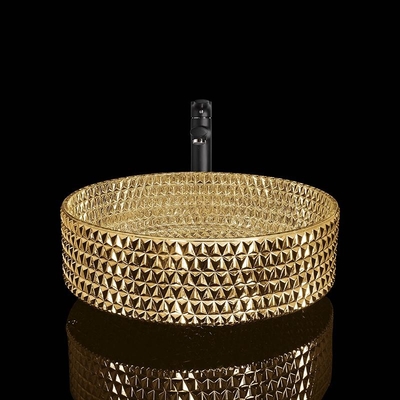 le revêtement de Crystal Glass Wash Basin Electroplated de l'or 24K facile nettoient