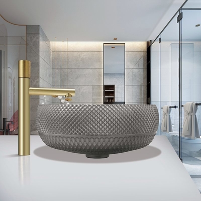 Évier foncé de lavage de vanité de Grey Crystal Glass Vessel Sinks Bathroom au-dessus de compteur