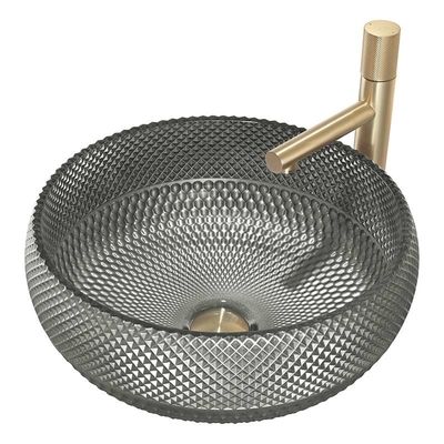 Évier foncé de lavage de vanité de Grey Crystal Glass Vessel Sinks Bathroom au-dessus de compteur
