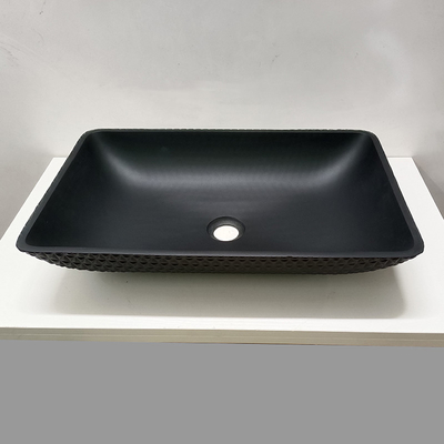 Évier en cuir Matt Black Glass Wash Basins acide de navire de verre trempé de salle de bains de grain