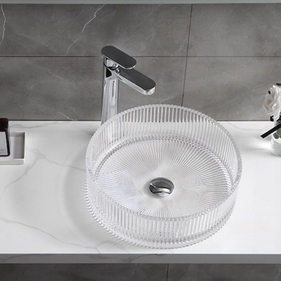 Rayures verticales modernes de Crystal Clear Glass Wash Basin coulant des éviers sous pression de bassin de salle de bains