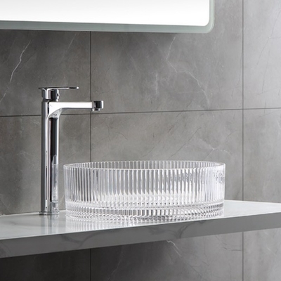 Rayures verticales modernes de Crystal Clear Glass Wash Basin coulant des éviers sous pression de bassin de salle de bains