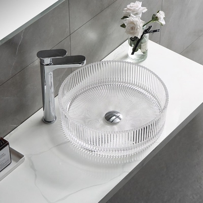Rayures verticales modernes de Crystal Clear Glass Wash Basin coulant des éviers sous pression de bassin de salle de bains