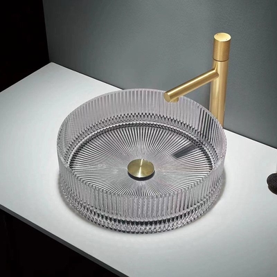 Rayures de verticale cylindrique de Gray Color Glass Wash Basin coulant des éviers sous pression de bassin de salle de bains
