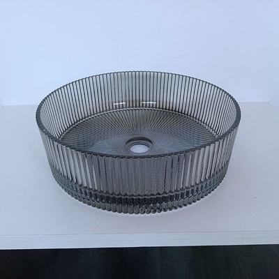 Rayures de verticale cylindrique de Gray Color Glass Wash Basin coulant des éviers sous pression de bassin de salle de bains