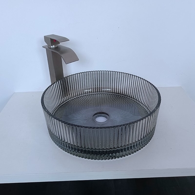 Rayures de verticale cylindrique de Gray Color Glass Wash Basin coulant des éviers sous pression de bassin de salle de bains