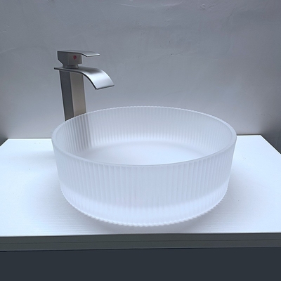 Rayures mates acides de Crystal Glass Wash Basin Vertical coulant des éviers sous pression de salle de bains de partie supérieure du comptoir