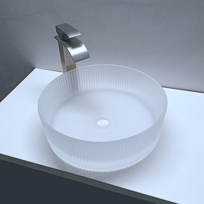 Rayures mates acides de Crystal Glass Wash Basin Vertical coulant des éviers sous pression de salle de bains de partie supérieure du comptoir