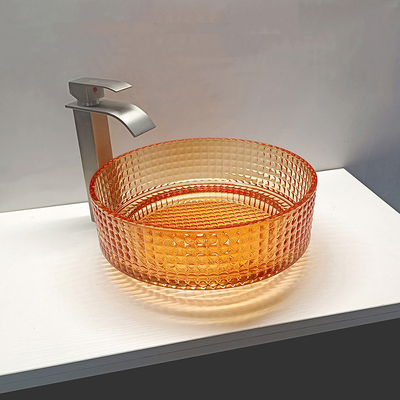 Évier de salle de bains de partie supérieure du comptoir de navire de Crystal Glass Wash Basin Decorated de couleur d'Oranger
