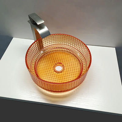 Évier de salle de bains de partie supérieure du comptoir de navire de Crystal Glass Wash Basin Decorated de couleur d'Oranger