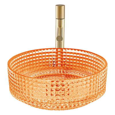 Évier de salle de bains de partie supérieure du comptoir de navire de Crystal Glass Wash Basin Decorated de couleur d'Oranger