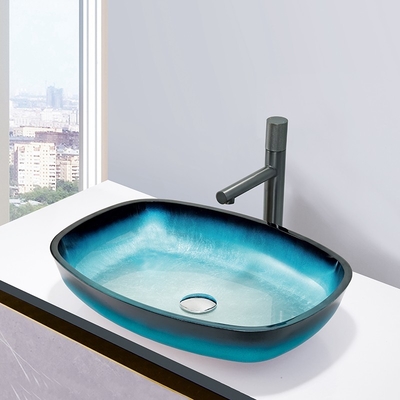 Le bleu en verre de gradient a gâché des lavabos de Bath que le melon forment la partie supérieure du comptoir de dessus de Tableau montée