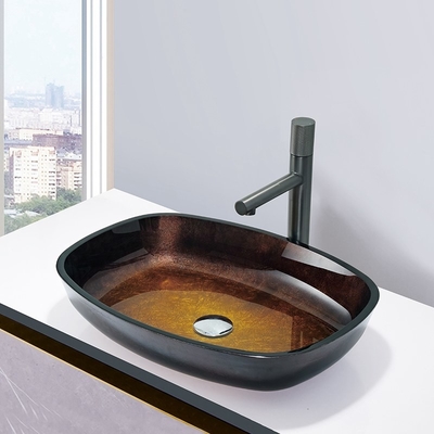 Le gradient Brown a gâché des lavabos de salle de bains que le melon forment les éviers en verre solides de dessus de Tableau