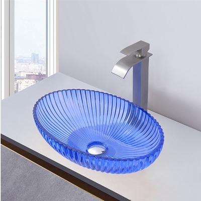 Lavabo en verre à la mode avec 1 trou de 12 mm d'épaisseur, couleurs peintes transparentes, éviers de salle de bains
