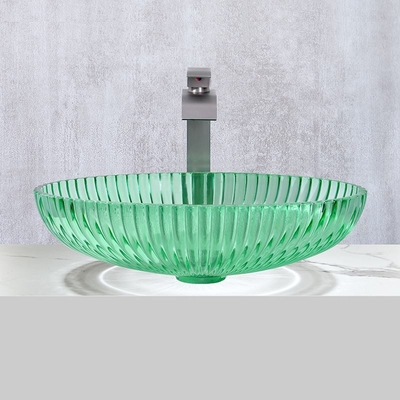 Évier en verre vert transparent de Cabinet de bassins de navire pour la décoration de salle de bains