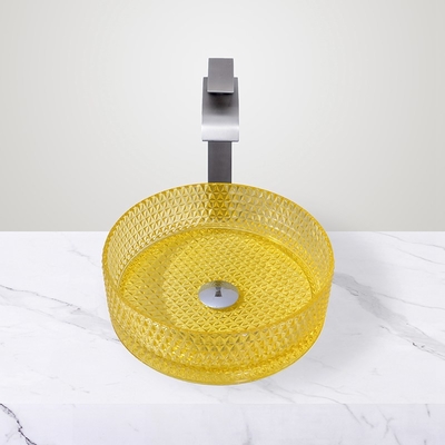 Unité de lavabo en verre cylindrique avec éviers de comptoir à emplacement de vidange central