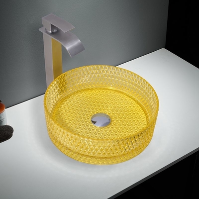 Unité de lavabo en verre cylindrique avec éviers de comptoir à emplacement de vidange central