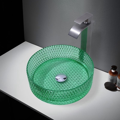 Lavabo en verre moderne de 1 trou avec le navire d'évier de salle de bains de matériel de support