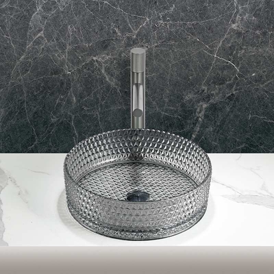 Lavabo en verre monté sur comptoir sans lavabo de salle de bain rond à débordement