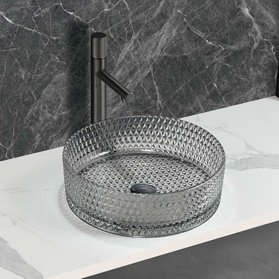 Lavabo en verre monté sur le comptoir Lavabo de salle de bains de couleur gris clair transparent Lavabos