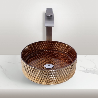 Lavabo en verre monté par partie supérieure du comptoir de cuisine dans la couleur britannique d'or de revêtement électrolytique