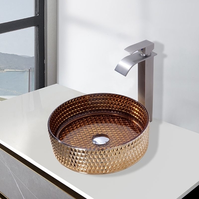 Lavabo en verre lisse avec la forme ronde d'évier de partie supérieure du comptoir de matériel de support
