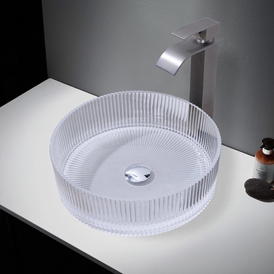 Lavabo en verre à 1 trou 395 * 395 * 120mm Lavabos en verre montés sur le comptoir de la salle de bain