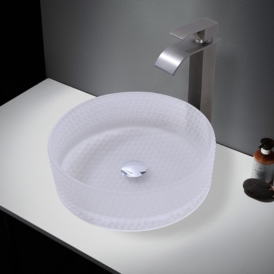 Lavabo en verre de forme de cylindre avec l'endroit central de drain Bassins en verre mats acides de navire