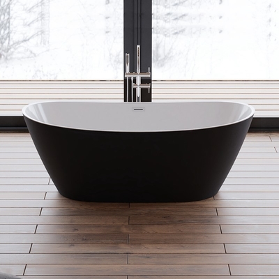 Une baignoire debout en acrylique avec un robinet à drainage central en forme ovale