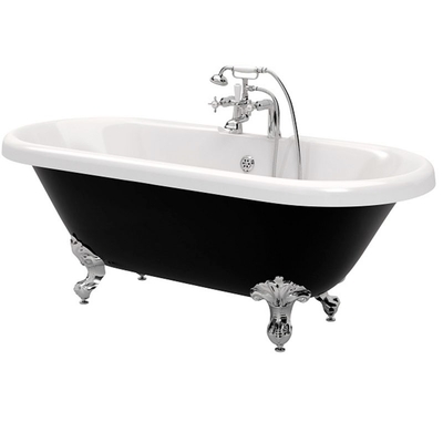 Une baignoire blanche debout, ergonomique, avec égout à pieds de tigre