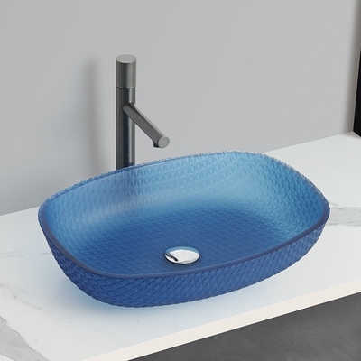 Bassin de lavage à vapeur acide mat bleu 540*395*110mm 1 trou de bassin en verre