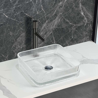 Evier de salle de bains en verre transparent sans débordement inclus