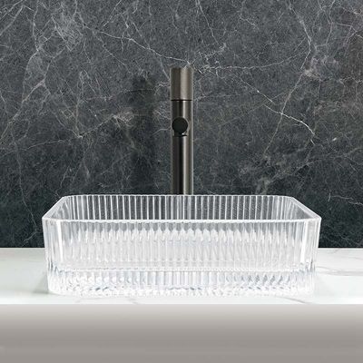 Forme carrée 1 trou bassins de récipients en verre 12 mm d'épaisseur avec écoulement ascendant