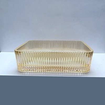Cuve à laver en verre de forme carrée dans des éviers de bureau de couleur or électroplaté