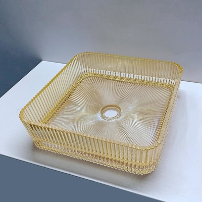 Cuve à laver en verre de forme carrée dans des éviers de bureau de couleur or électroplaté