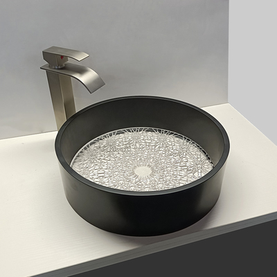 400*400*120 mm bassin de lavage en verre à bord noir avec drainage Taille 1,77 pouce