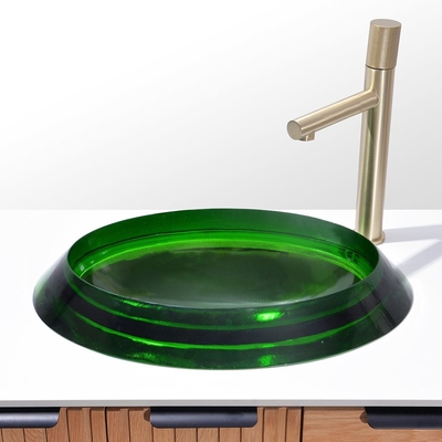 Étagères en verre glacé ovale semi-incorporé éviers en verre vert évier