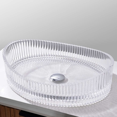 Bassin de lavage en verre à comptoir lisse avec équipement de montage optionnel inclus