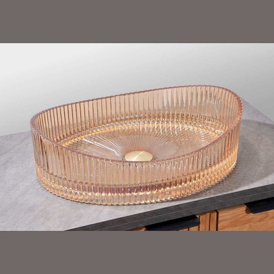 Couleur ambrée 500*370*140mm bassin de lavage en verre sans débordement pour une solution d'économie d'espace