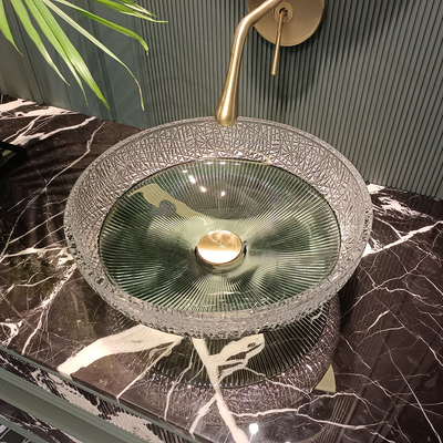 Bassins de récipients en verre finition lisse avec emplacement du drain central
